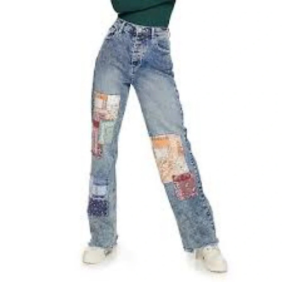 SO super high rise Dad Jeans Bandana Patchwork Denim Jeans size 3/26 - Picture 11 of 13